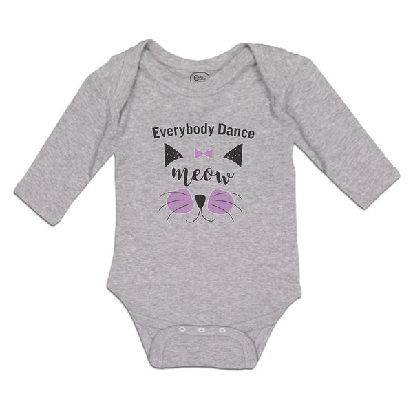 Long Sleeve Bodysuit Baby Everybody Dance Meow Face of Cat with Bow Cotton - Cute Rascals