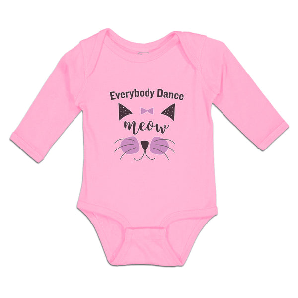 Long Sleeve Bodysuit Baby Everybody Dance Meow Face of Cat with Bow Cotton - Cute Rascals