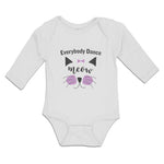 Long Sleeve Bodysuit Baby Everybody Dance Meow Face of Cat with Bow Cotton - Cute Rascals
