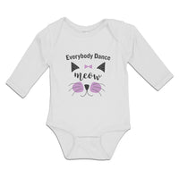 Long Sleeve Bodysuit Baby Everybody Dance Meow Face of Cat with Bow Cotton - Cute Rascals