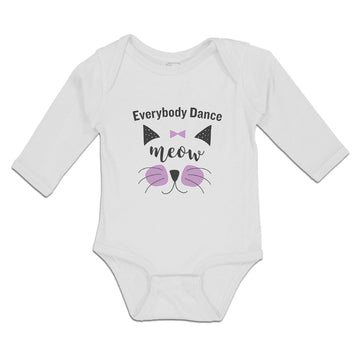 Long Sleeve Bodysuit Baby Everybody Dance Meow Face of Cat with Bow Cotton