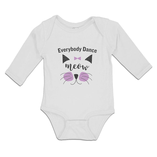 Long Sleeve Bodysuit Baby Everybody Dance Meow Face of Cat with Bow Cotton - Cute Rascals