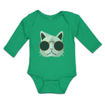 Long Sleeve Bodysuit Baby Cat Head with Sun Glass Boy & Girl Clothes Cotton - Cute Rascals