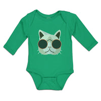 Long Sleeve Bodysuit Baby Cat Head with Sun Glass Boy & Girl Clothes Cotton - Cute Rascals