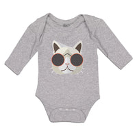 Long Sleeve Bodysuit Baby Cat Head with Sun Glass Boy & Girl Clothes Cotton - Cute Rascals