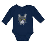 Long Sleeve Bodysuit Baby Staring Cat with Sunglass Boy & Girl Clothes Cotton
