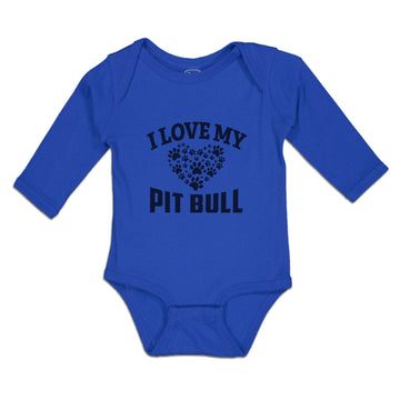 Long Sleeve Bodysuit Baby I Love My Pit Bull with Paws Boy & Girl Clothes Cotton