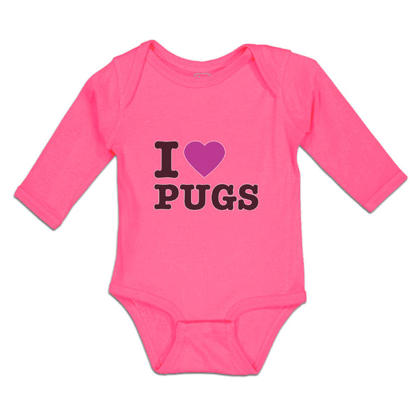 Long Sleeve Bodysuit Baby I Love Pugs with Heart Symbol Boy & Girl Clothes