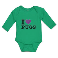 Long Sleeve Bodysuit Baby I Love Pugs with Heart Symbol Boy & Girl Clothes