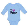 Long Sleeve Bodysuit Baby I Love Pugs with Heart Symbol Boy & Girl Clothes