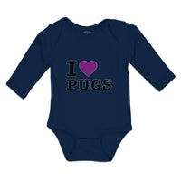 Long Sleeve Bodysuit Baby I Love Pugs with Heart Symbol Boy & Girl Clothes