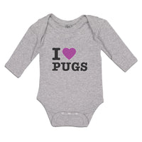 Long Sleeve Bodysuit Baby I Love Pugs with Heart Symbol Boy & Girl Clothes