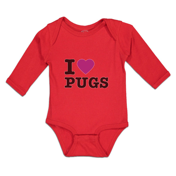 Long Sleeve Bodysuit Baby I Love Pugs with Heart Symbol Boy & Girl Clothes