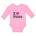 Long Sleeve Bodysuit Baby I Love Pugs with Heart Symbol Boy & Girl Clothes