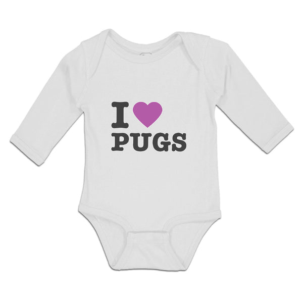 Long Sleeve Bodysuit Baby I Love Pugs with Heart Symbol Boy & Girl Clothes