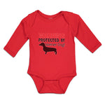 Long Sleeve Bodysuit Baby Warning Protected by Weiner Dog! Boy & Girl Clothes