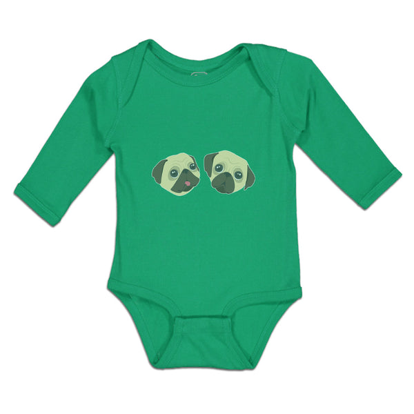 Long Sleeve Bodysuit Baby Cute Pug Buddies Heads and Faces Boy & Girl Clothes - Cute Rascals