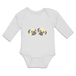 Long Sleeve Bodysuit Baby Cute Pug Buddies Heads and Faces Boy & Girl Clothes - Cute Rascals