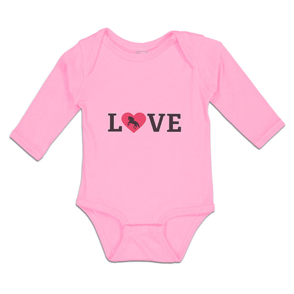 Long Sleeve Bodysuit Baby Love Heart Symbol Inside Horse Boy & Girl Clothes