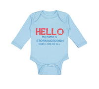 Long Sleeve Bodysuit Baby Hello My Name Is Stormageddon Dark Lord of All Cotton - Cute Rascals