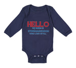 Long Sleeve Bodysuit Baby Hello My Name Is Stormageddon Dark Lord of All Cotton - Cute Rascals