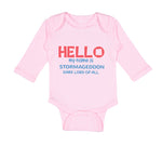 Long Sleeve Bodysuit Baby Hello My Name Is Stormageddon Dark Lord of All Cotton - Cute Rascals