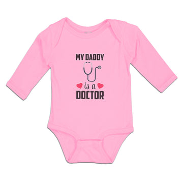 Long Sleeve Bodysuit Baby My Daddy Is A Doctor with Stethoscope and Red Hearts