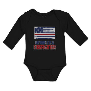 Long Sleeve Bodysuit Baby My Uncle Is A Firefighter with Country Flag Cotton