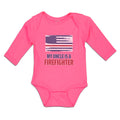 Long Sleeve Bodysuit Baby My Uncle Is A Firefighter with Country Flag Cotton