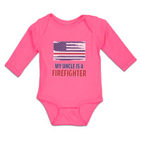 Long Sleeve Bodysuit Baby My Uncle Is A Firefighter with Country Flag Cotton