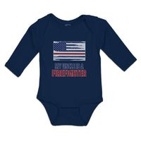 Long Sleeve Bodysuit Baby My Uncle Is A Firefighter with Country Flag Cotton