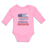 Long Sleeve Bodysuit Baby My Uncle Is A Firefighter with Country Flag Cotton