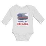 Long Sleeve Bodysuit Baby My Uncle Is A Firefighter with Country Flag Cotton