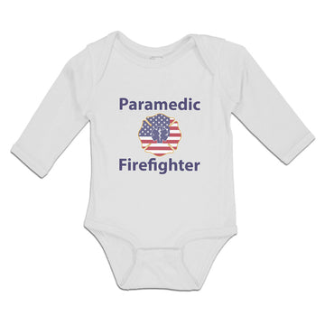 Long Sleeve Bodysuit Baby Paramedic Firefighter Profession Country Flag Cotton