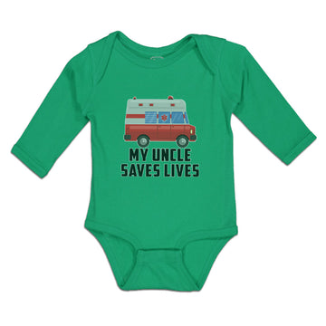 Long Sleeve Bodysuit Baby Uncle Saves Profession Firefighter Vehicle Cotton