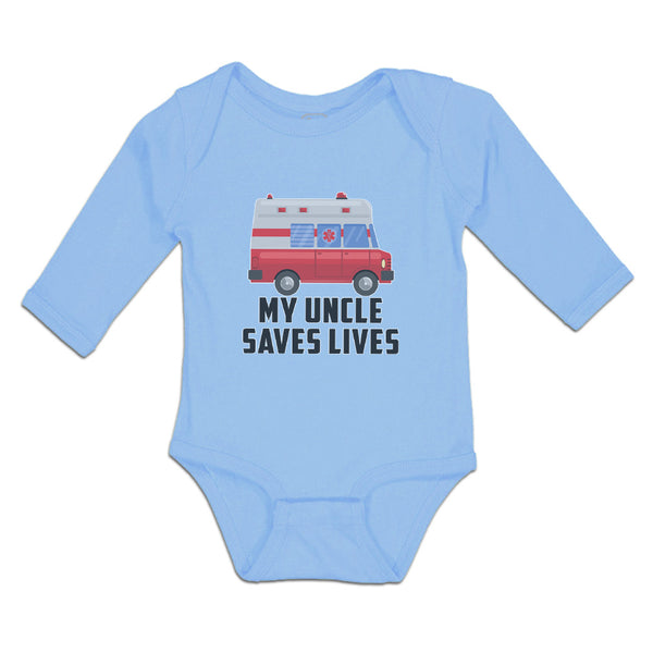 Long Sleeve Bodysuit Baby Uncle Saves Profession Firefighter Vehicle Cotton