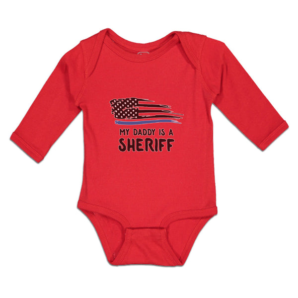 Long Sleeve Bodysuit Baby My Daddy Is A Sheriff Country Police Flag Cotton