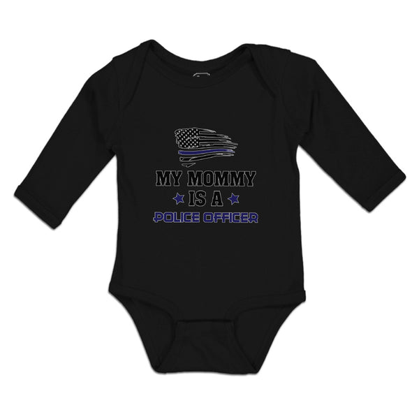 Long Sleeve Bodysuit Baby My Mommy Is A Police Officer Flag and Star Cotton