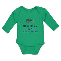 Long Sleeve Bodysuit Baby My Mommy Is A Police Officer Flag and Star Cotton