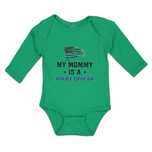 Long Sleeve Bodysuit Baby My Mommy Is A Police Officer Flag and Star Cotton