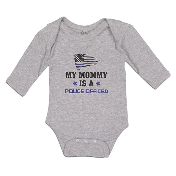 Long Sleeve Bodysuit Baby My Mommy Is A Police Officer Flag and Star Cotton