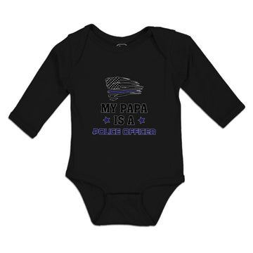 Long Sleeve Bodysuit Baby My Papa Is A Police Officer Country Flag and Star