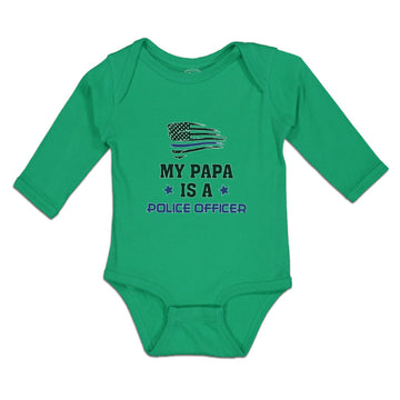 Long Sleeve Bodysuit Baby My Papa Is A Police Officer Country Flag and Star