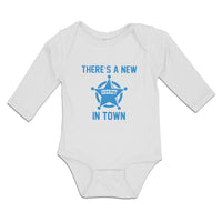 Long Sleeve Bodysuit Baby There's A New in Town Sheriff Circle with Star Cotton