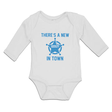 Long Sleeve Bodysuit Baby There's A New in Town Sheriff Circle with Star Cotton