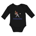 Long Sleeve Bodysuit Baby Colorado Boy Playing Baseball Sport Bat and Ball - Cute Rascals