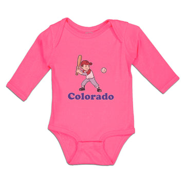 Long Sleeve Bodysuit Baby Colorado Boy Playing Baseball Sport Bat and Ball