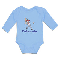 Long Sleeve Bodysuit Baby Colorado Boy Playing Baseball Sport Bat and Ball - Cute Rascals