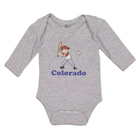 Long Sleeve Bodysuit Baby Colorado Boy Playing Baseball Sport Bat and Ball - Cute Rascals