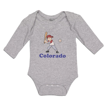 Long Sleeve Bodysuit Baby Colorado Boy Playing Baseball Sport Bat and Ball